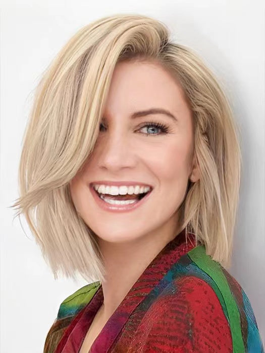 Comfortable Straight Bob Blonde Synthetic Lace Part Wigs With Side Par