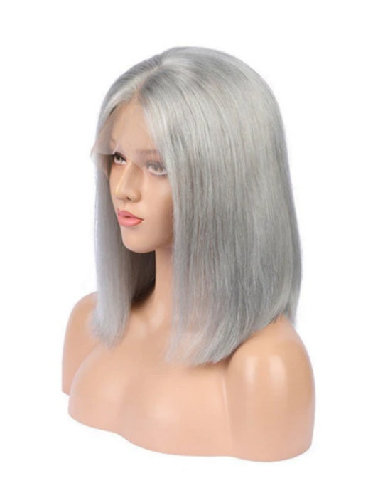 Smooth Silver White Bob Lace Front Human Hair Wigs