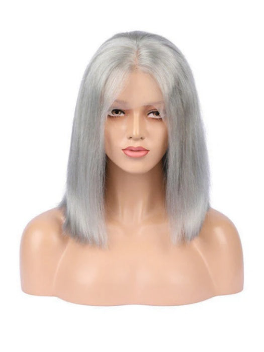 Smooth Silver White Bob Lace Front Human Hair Wigs