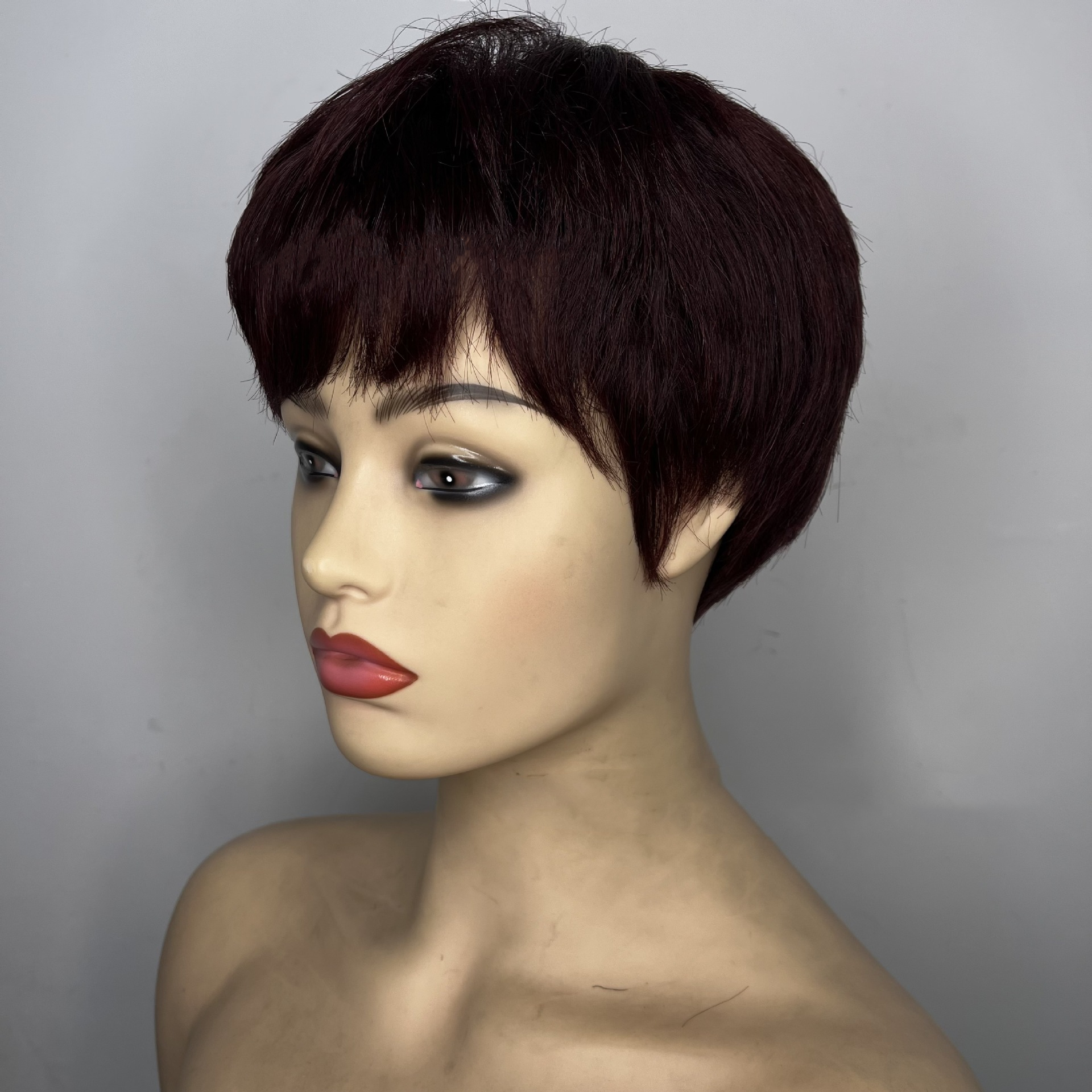 Fiery Short Straight Human Hair Wig(Hand-Tied)