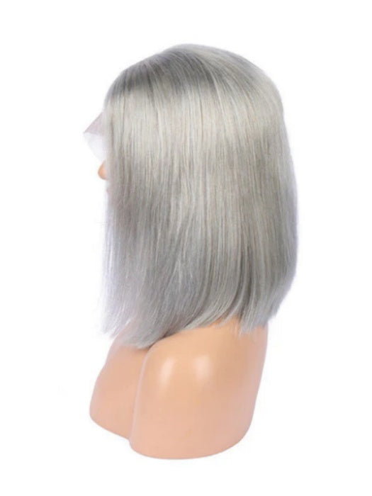 Smooth Silver White Bob Lace Front Human Hair Wigs