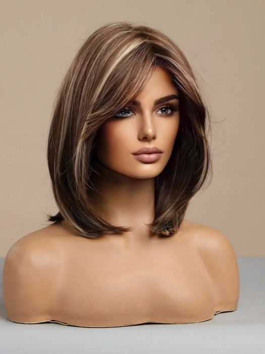 Uniquel Straight Long Bob Synthetic Wigs with Roots