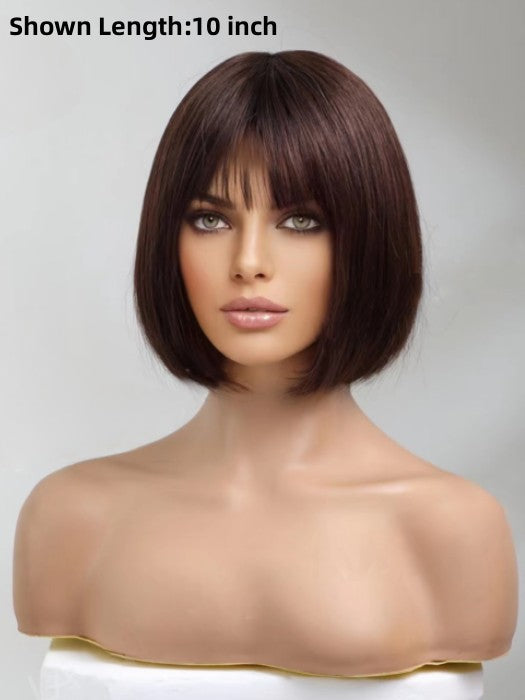 Bob Straight Layered Human Hair Wigs with Bangs