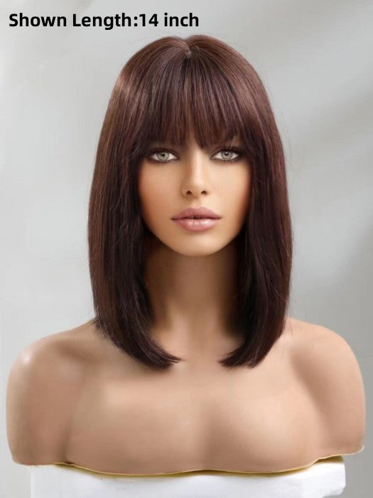 Bob Straight Layered Human Hair Wigs with Bangs