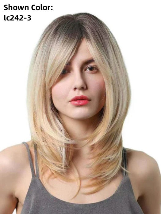 Classical Middle Length Layered Blonde Synthetic Wigs With Roots