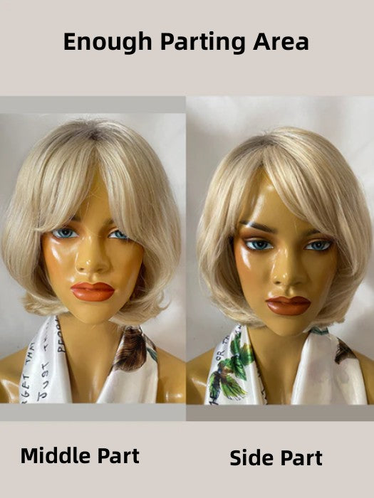 Elegant Short (10 Inches)  Bob With Bangs Blonde Synthetic Wigs(Buy 1 Get 1 Free)