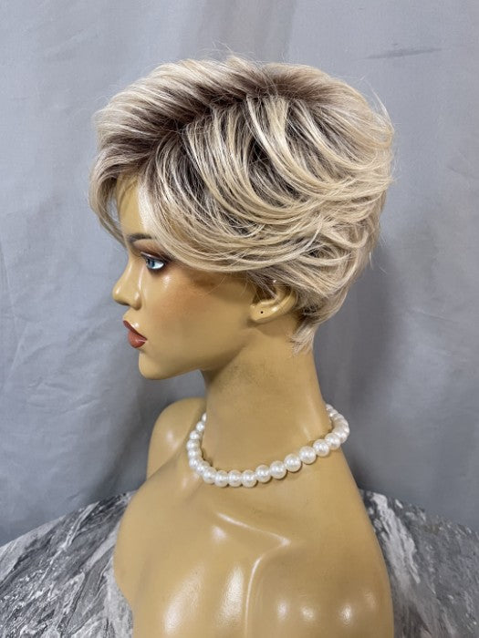 Fair Short Curly Synthetic Wigs with Roots
