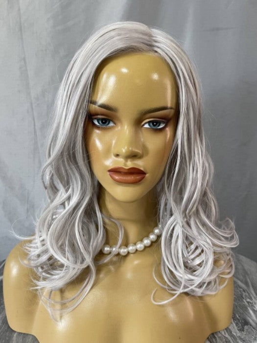 Long (18 Inches) Straight Lace Part Salt&Pepper Color Synthetic Wigs