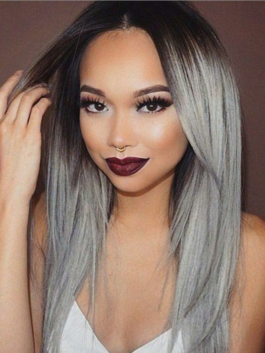 Mysterious Ombre Gray Long Straight Synthetic Wigs