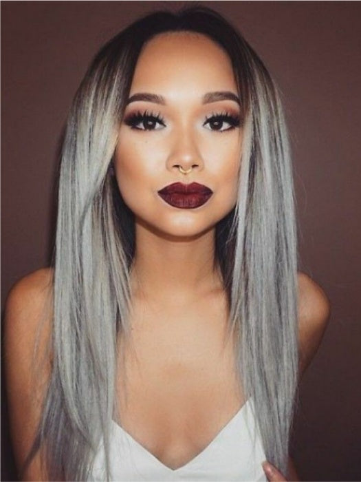 Mysterious Ombre Gray Long Straight Synthetic Wigs