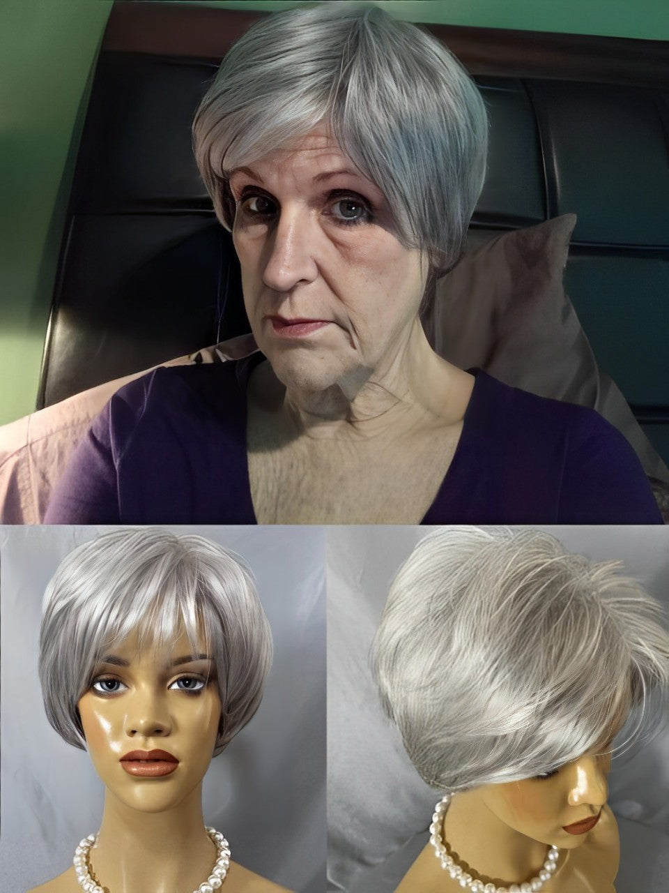 Short Straight Gray Synthetic Wigs(Buy 1 Get 1 Free)