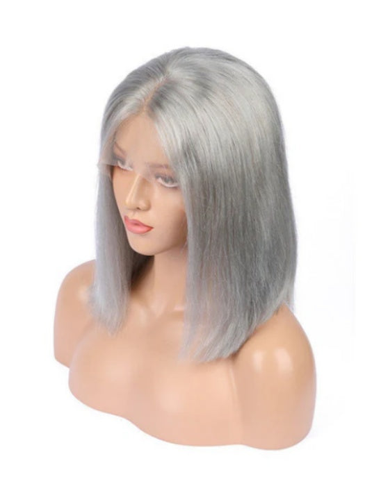 Smooth Silver White Bob Lace Front Human Hair Wigs