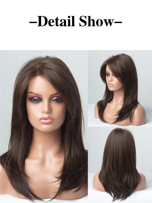 Medium Layered Straight Hand Tied Mono Lace Front Synthetic Wigs