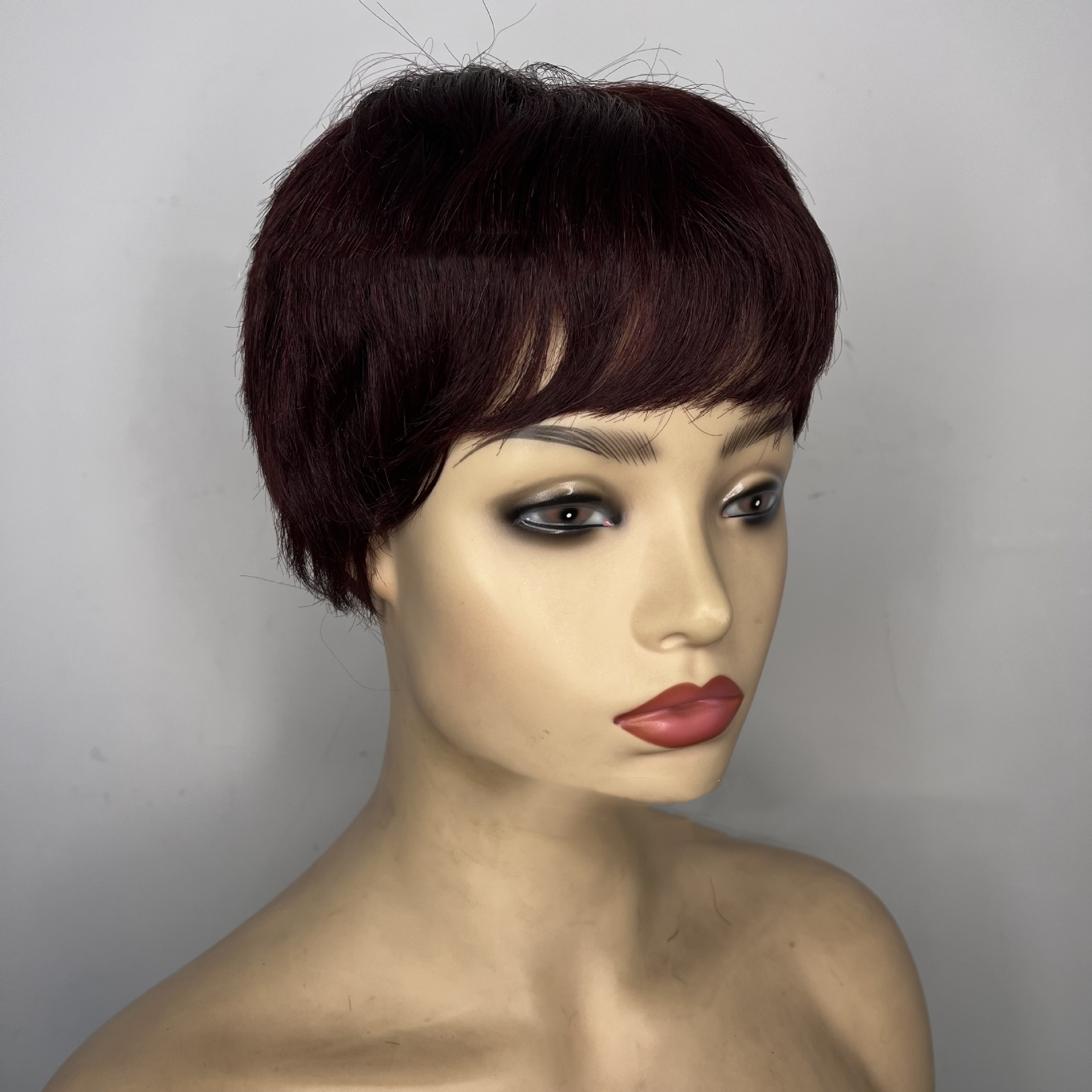 Fiery Short Straight Human Hair Wig(Hand-Tied)