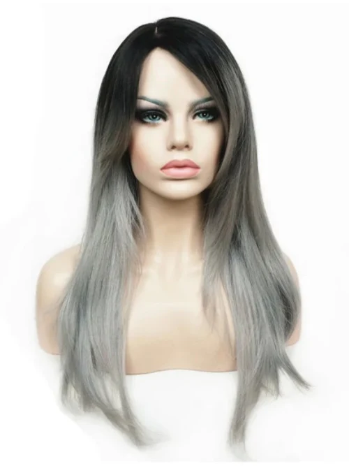 Mysterious Ombre Gray Long Straight Synthetic Wigs