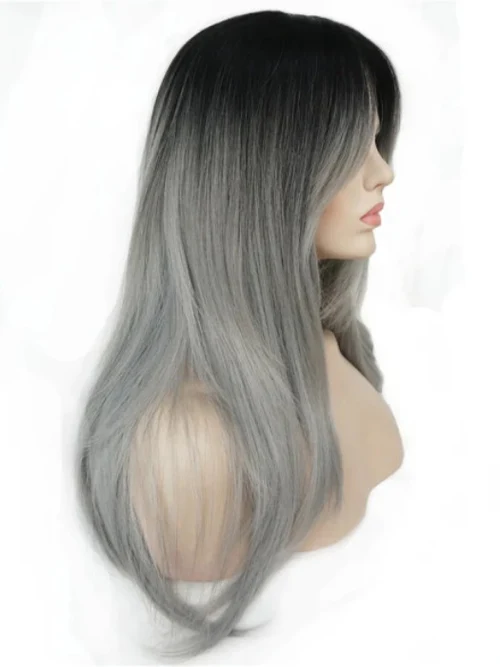 Mysterious Ombre Gray Long Straight Synthetic Wigs