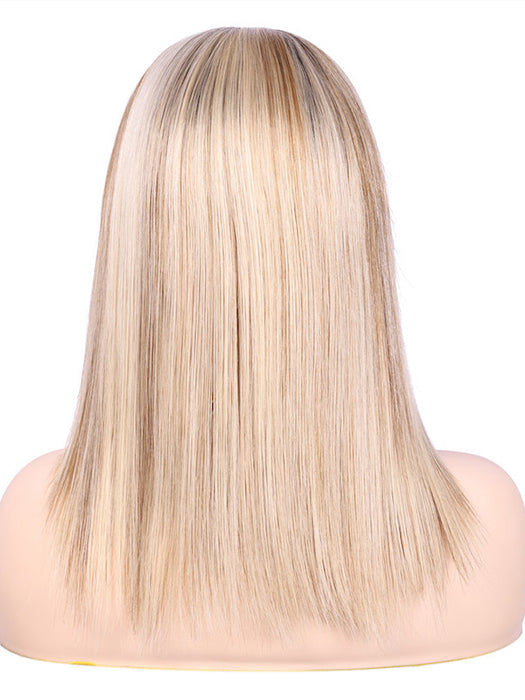 Long Straight Layered Blonde Mono Top Human Hair Wigs Hand Tied